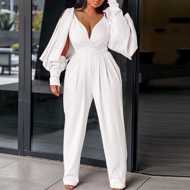 HENXIOJQZ V-Neck Jumpsuit Elegant Lady Long Sleeve Women Jumpsuits HENXIOJQZ V-Neck Jumpsuit Elegant Lady Long Sleeve Women Jumpsuits