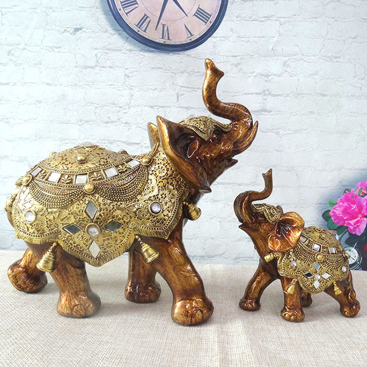 Feng Shui Lucky Elegant Elephant Trunk Statue Wealth Figurine Ornament Gift