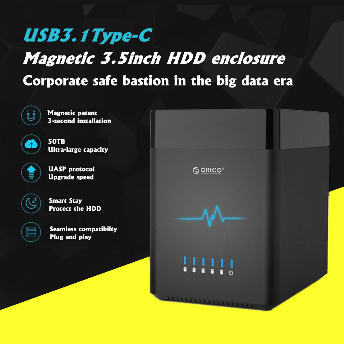 Type-C Hard Drive Enclosure ORICO 3.5 inch 2 Bay Magnetic-type USB-C