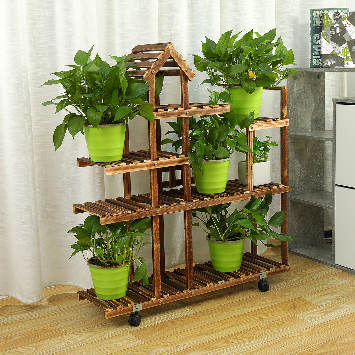 6 T Holz Pflanzenständer Indoor Outdoor Garten Pflanzer Blumentopf