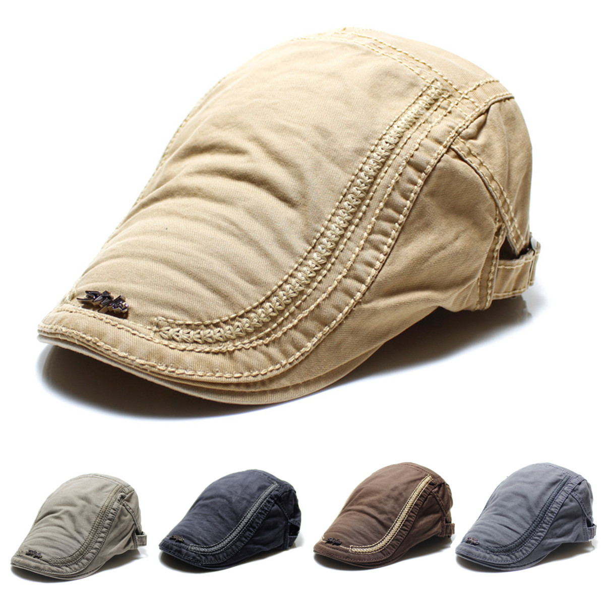 Mens Vintage Letter Embroidery Cotton Beret Hat Outdoor Sunshade Forward
