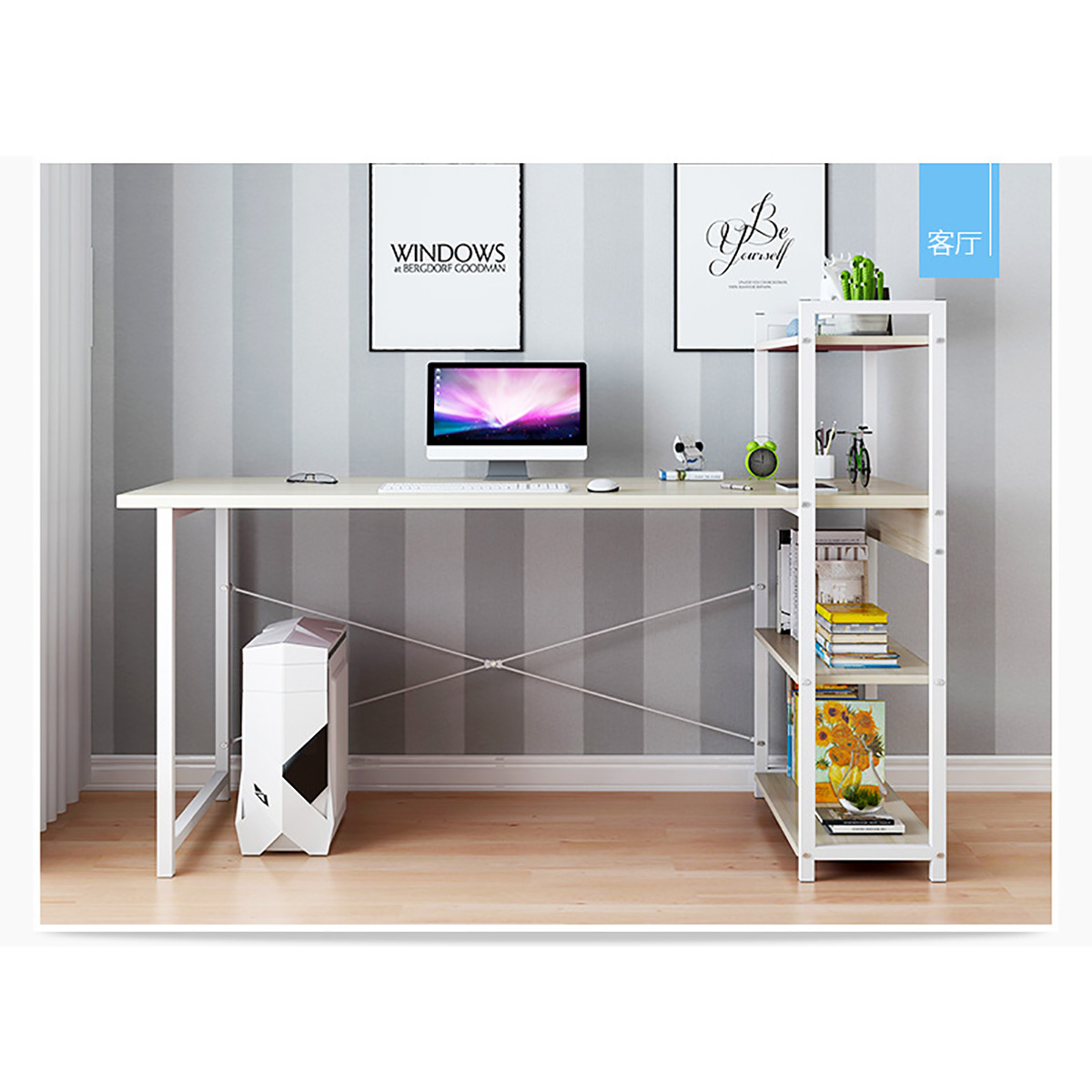 Computer Desk Table Laptop Display 4 Tier Bookshelf Study Writing Home Office