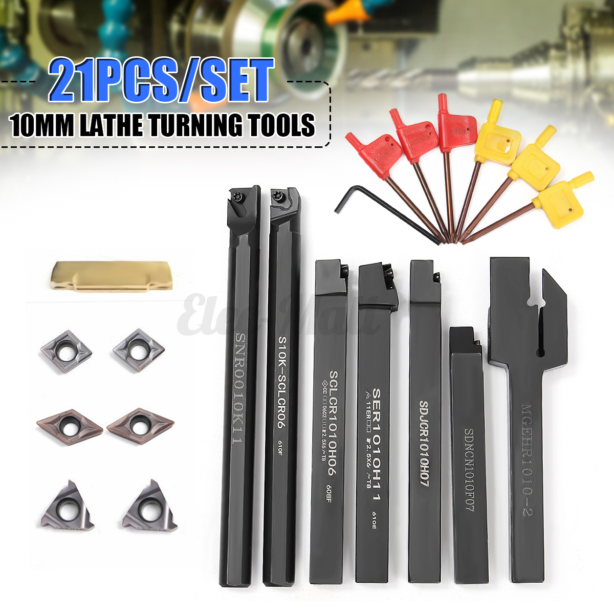 BORING BAR CCMT CARBIDE INSERTS BOXED LATHE TOOL TURNING HOLDER 7 PCS SET 6MM