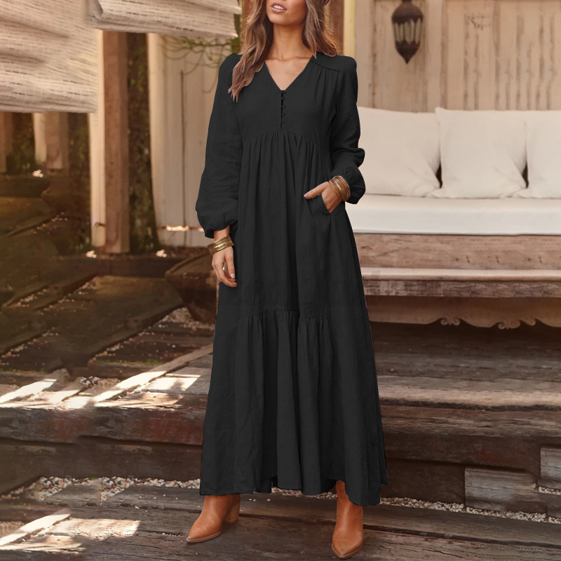 ZANZEA Women Evening Dress Long Sleeve Ruffle Check V-Neck Dresses Maxi Plus