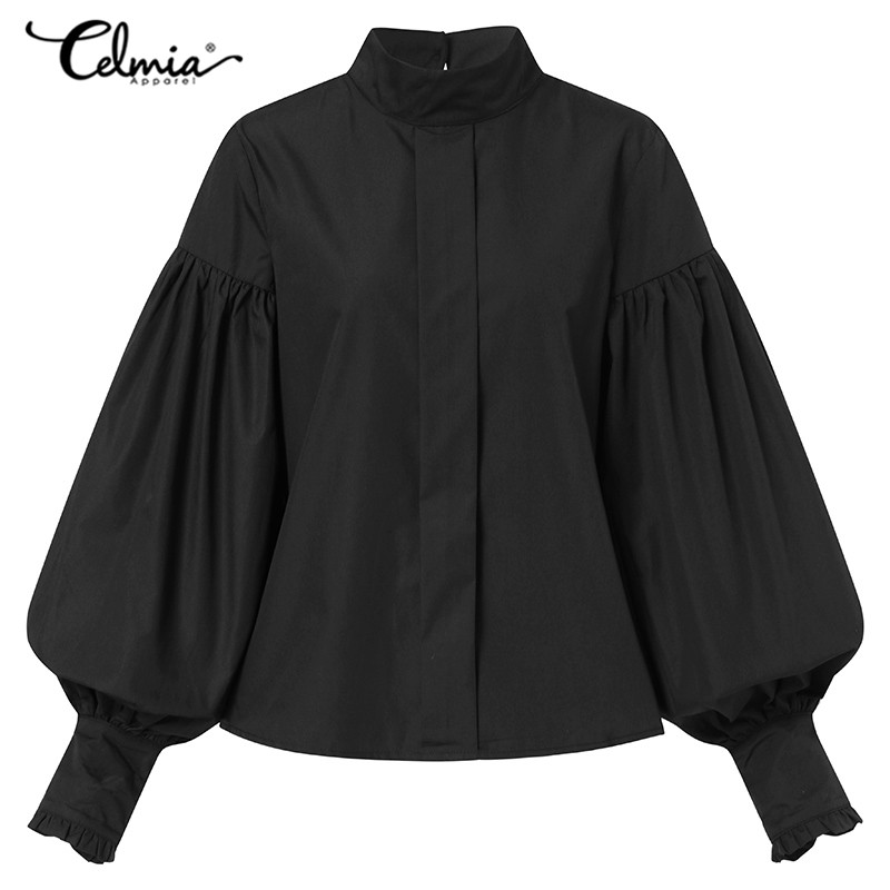 Download Womens Puff Sleeve Casual Baggy T Shirt Mock Neck ...