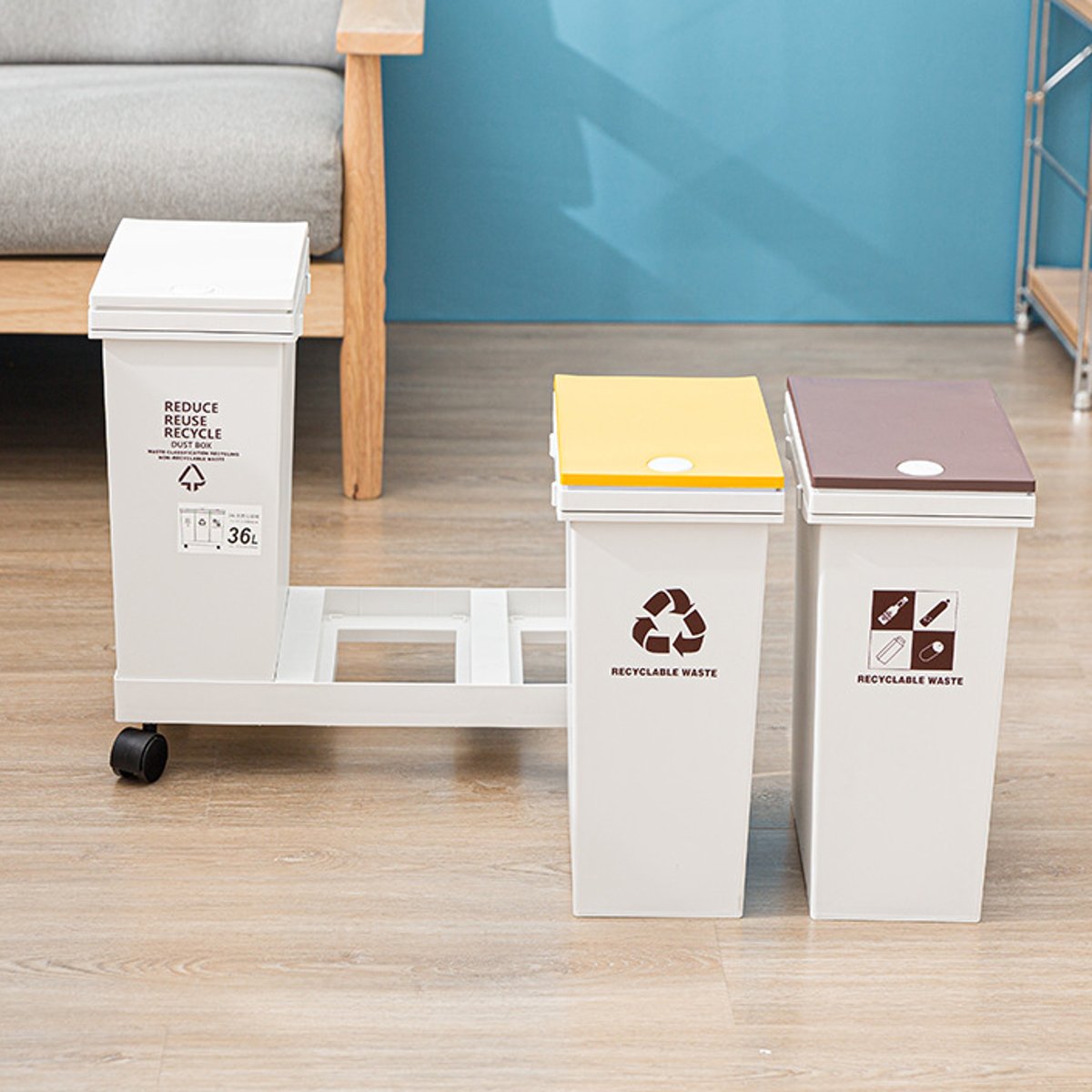 36L Mülleimer Abfalleimer Müllsortierer Trennsystem mit Rädern Küche