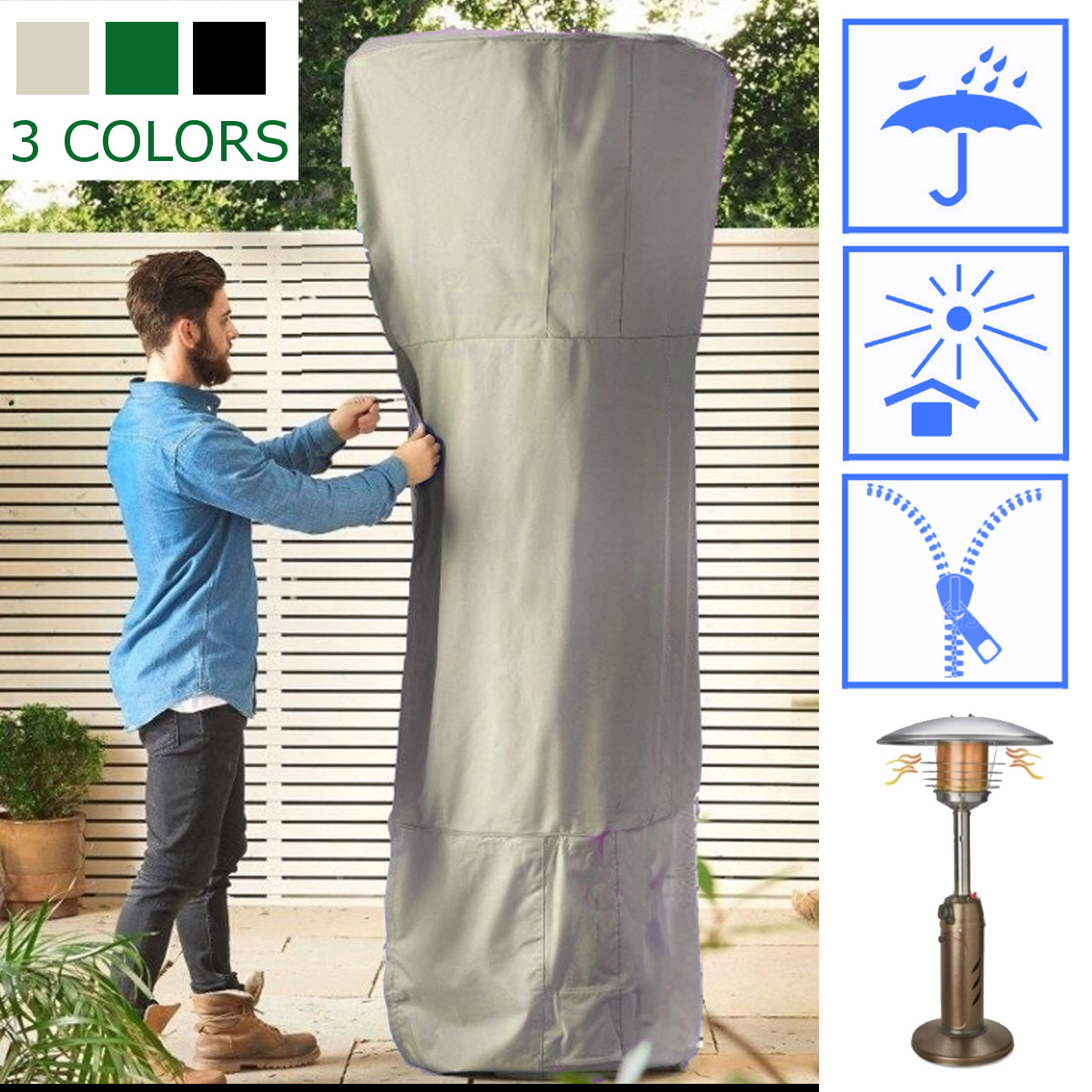 Vinyl Real Flame Patio Gas Heater Waterproof Cover Outdoor Garden 67.5/'/'x24.5/'