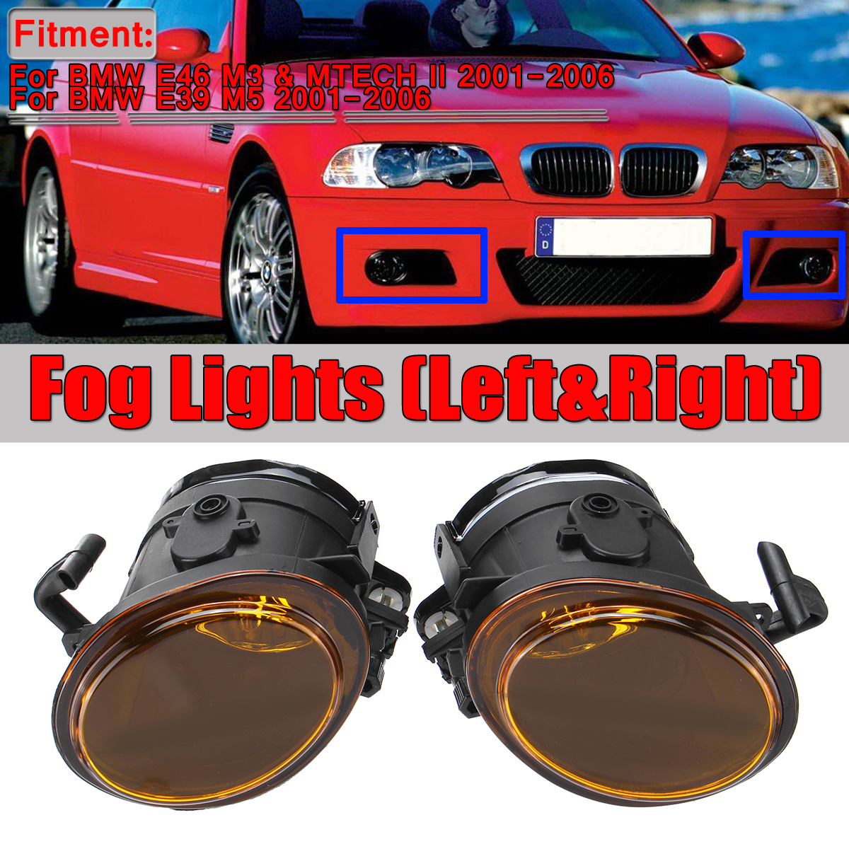 REPLACEMENT AMBER YELLOW FOG LIGHTS WITH BULBS FOR BMW E46 M3 MTECH 2 MTECHII