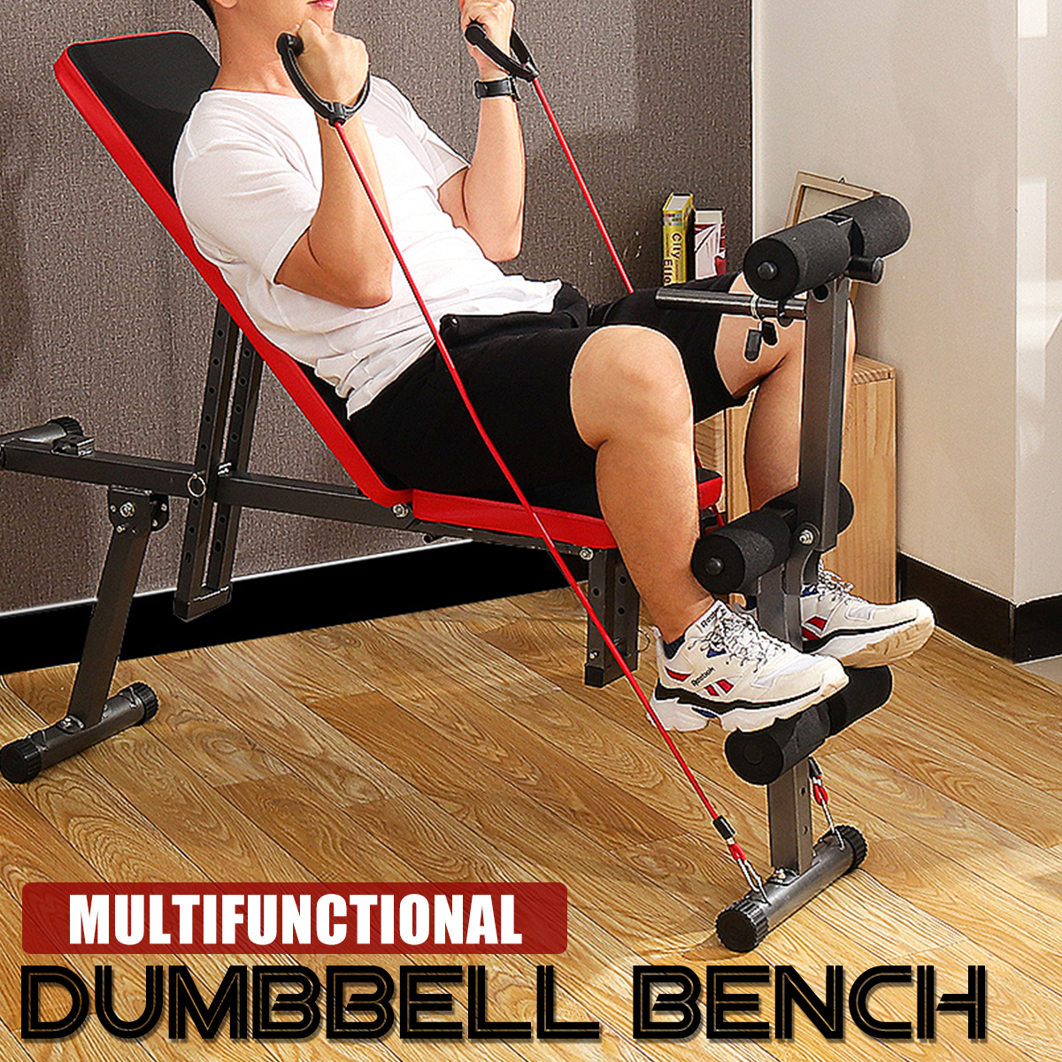 Adjusted Height Home Gym Exercise Fitness Dumbbell Bench Elastic