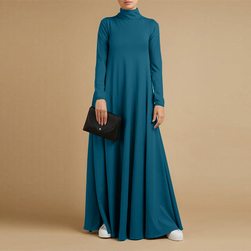 high neck blue maxi dress