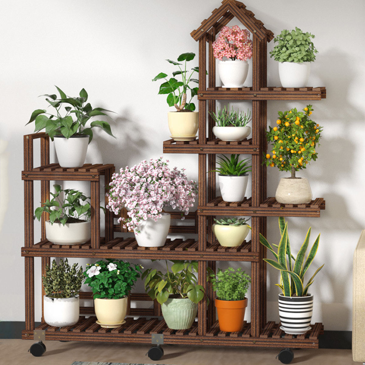 US Wood Plant Flower Rack Stand Multiple Planter Holder
