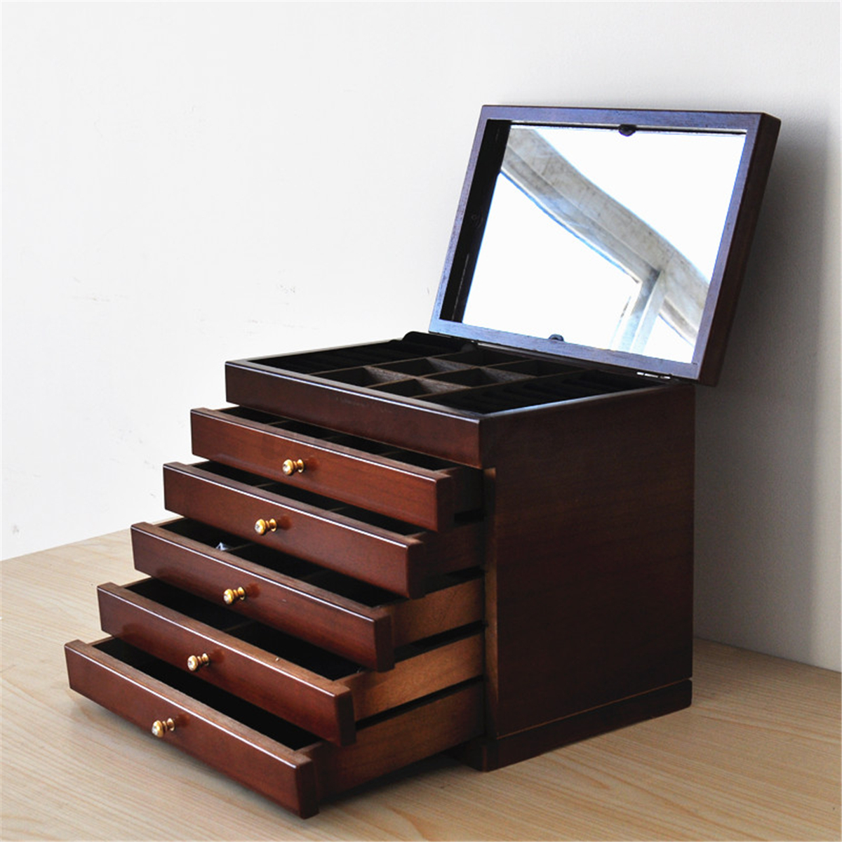 Large Wooden Jewellery Box Organizer 6 Layers Storage Display Ring Large Wooden Jewellery Box Organizer 6 Layers Storage
