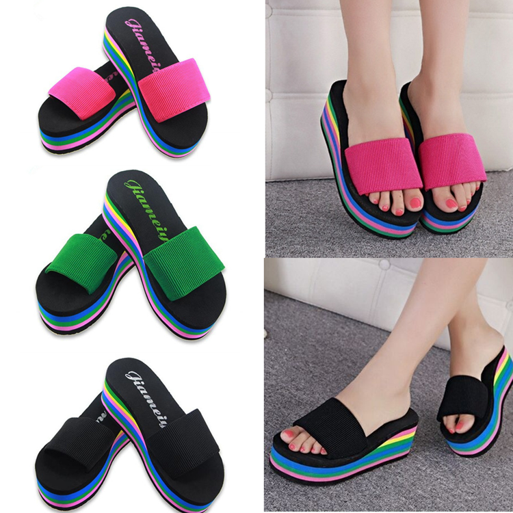 rainbow platform flip flops