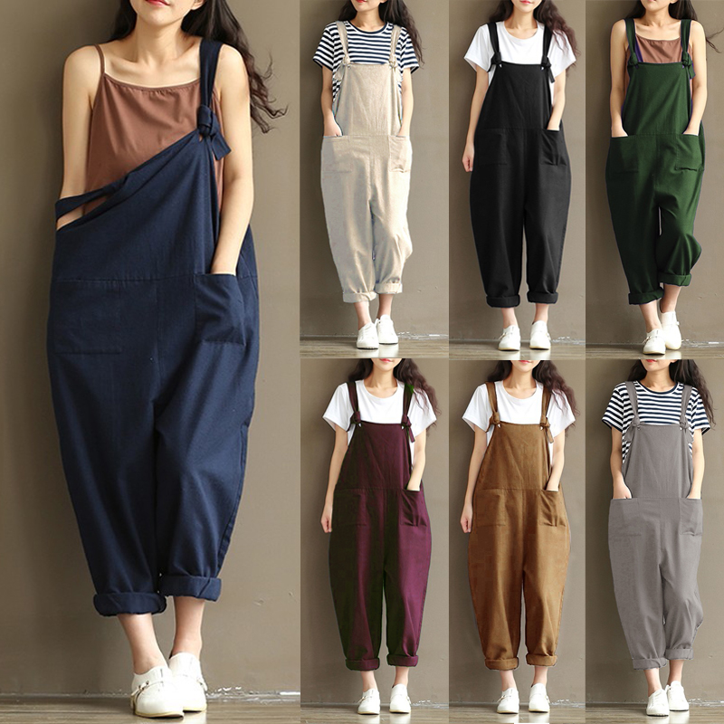 ZANZEA 8-24 Women Dungarees Pinafores Floral Jumpsuit Playsuit Romper Overalls