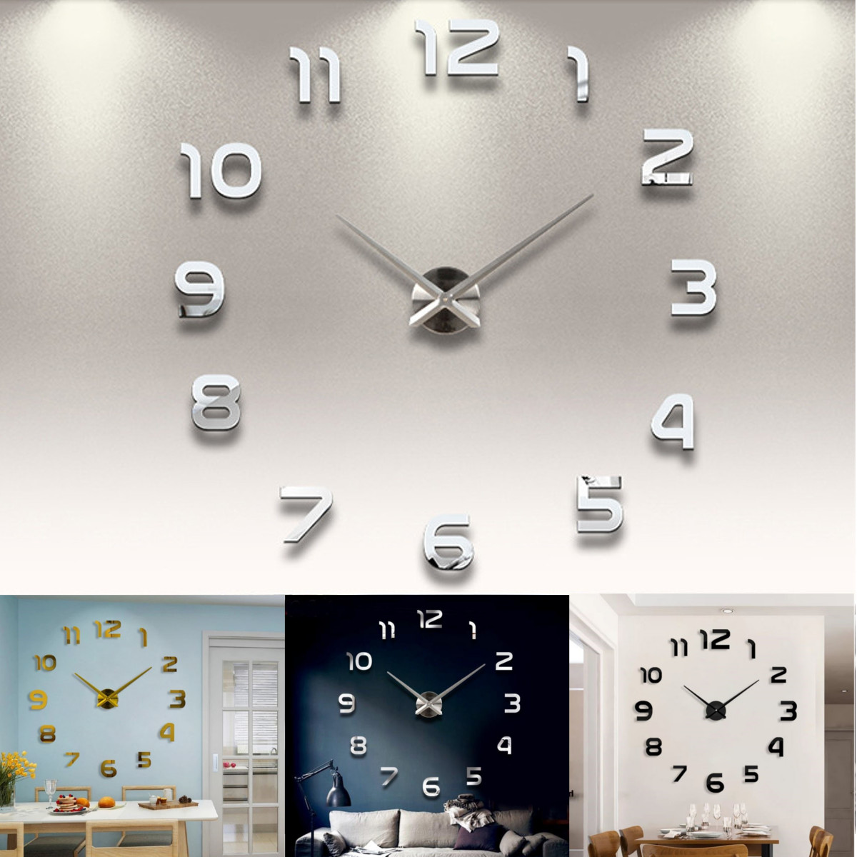 Details About Large Modern Diy 3d Number Wall Clock Mirror Sticker Decor Home Office Kids Room