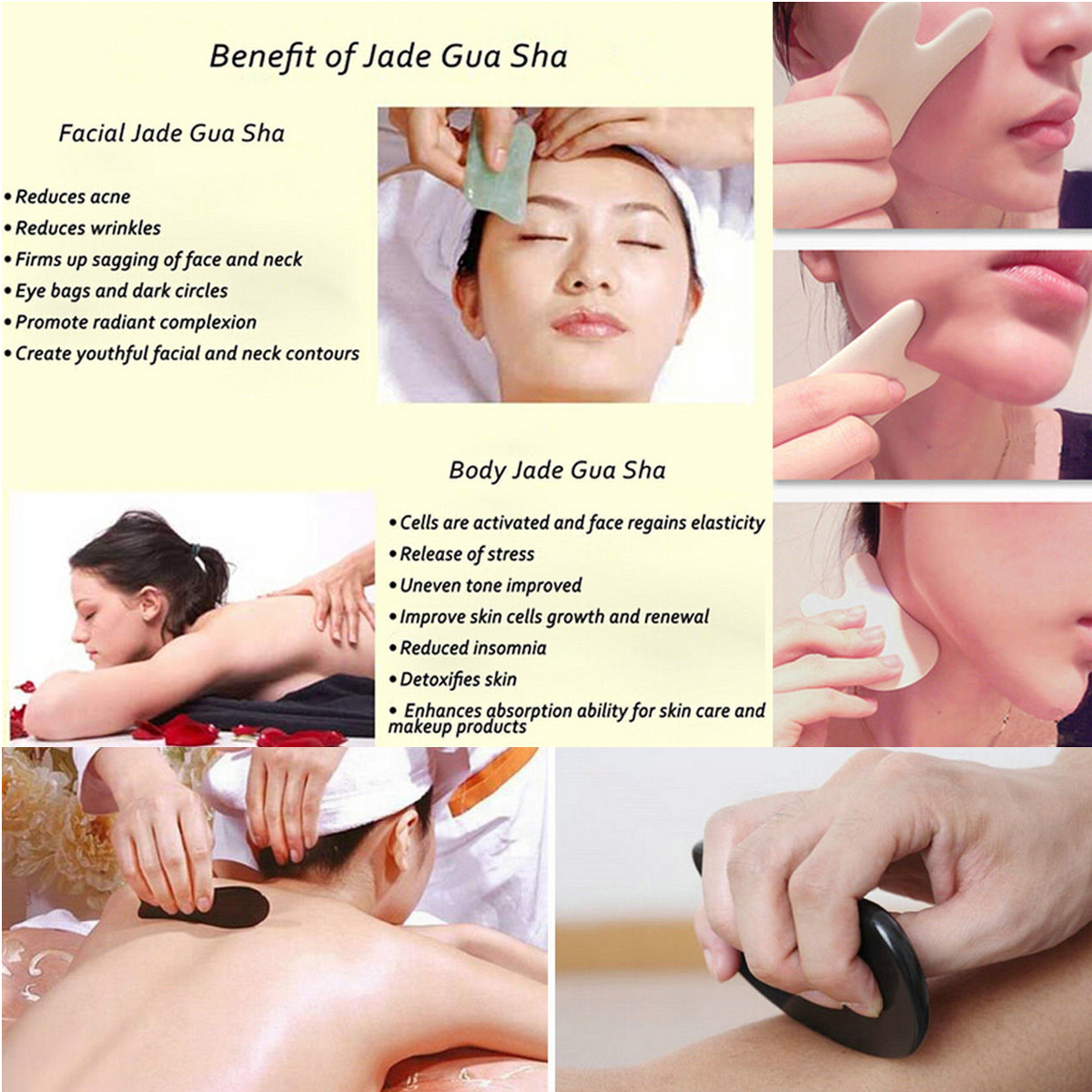 Facelifting Massageroller Gua Sha Medizin Jadestein Scraping Schaber Face Body.