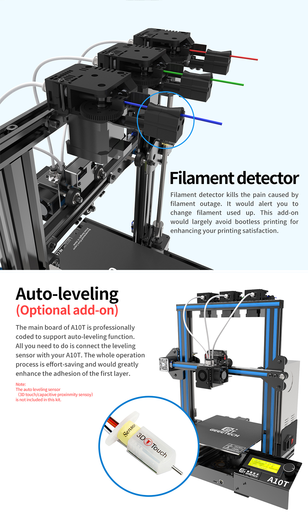 Geeetech A10T Mix-Color Prusa I3 3D Printer Triple Extruder 3:1 Gear