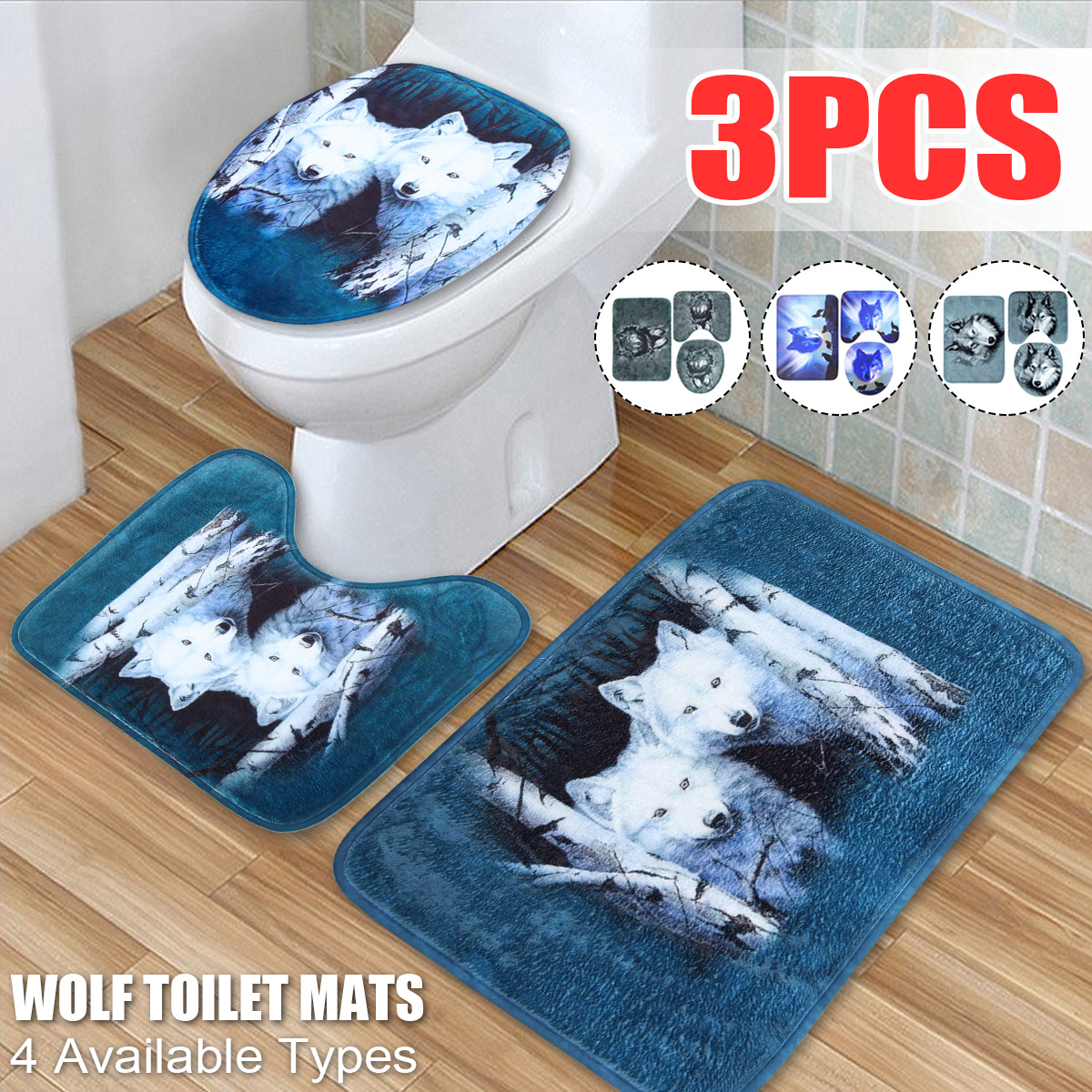 3pcs//Set Badgarnitur Badematte Badteppich Badvorleger WC Sitz Deckel Vorleger