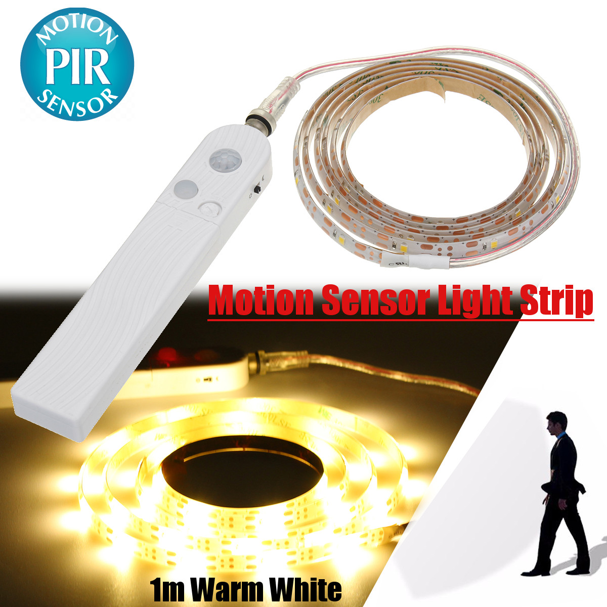 Pir Motion Sensor Activated Led Light Strip Wardrobe Cabinet Battery Picture 12 Of