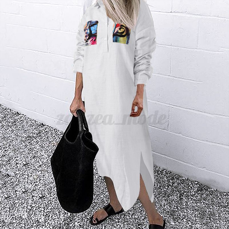 ZANZEA Women Striped Floral Leopard Long Sleeve Casual Loose Shirt Dress Plus - Picture 16 of 25