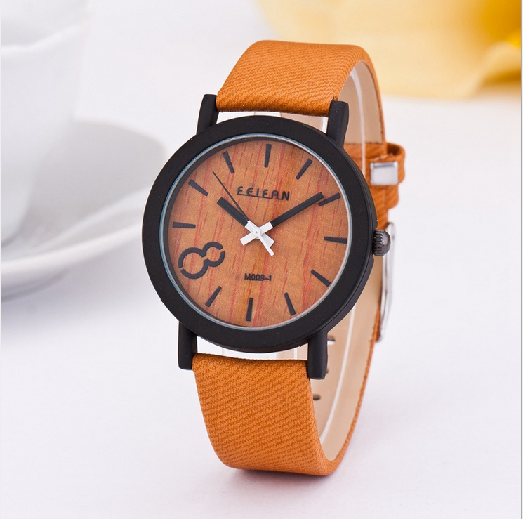 Unisex-Fashion-Vintage-Wooden-Color-Leather-Strap-Quartz-