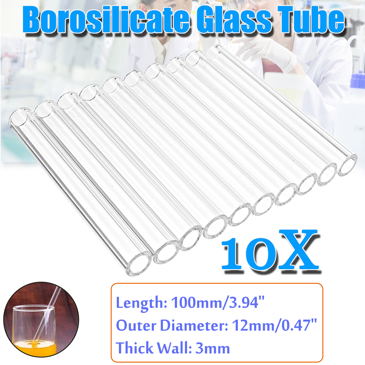 10Pcs 150mm OD 10mm 2.2mm Thick Wall Borosilicate Glass Blowing Tube