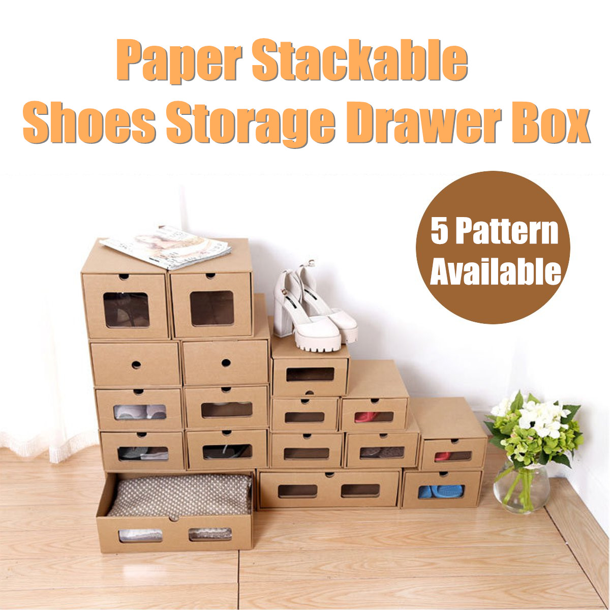 5 Type Shoe Boxes Organiser Drawer Foldable Stackable Tidy Storage