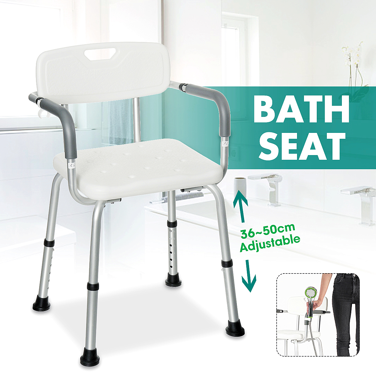 Bath Chair Shower Stool Safety Seat Bathroom Adjustable Positions