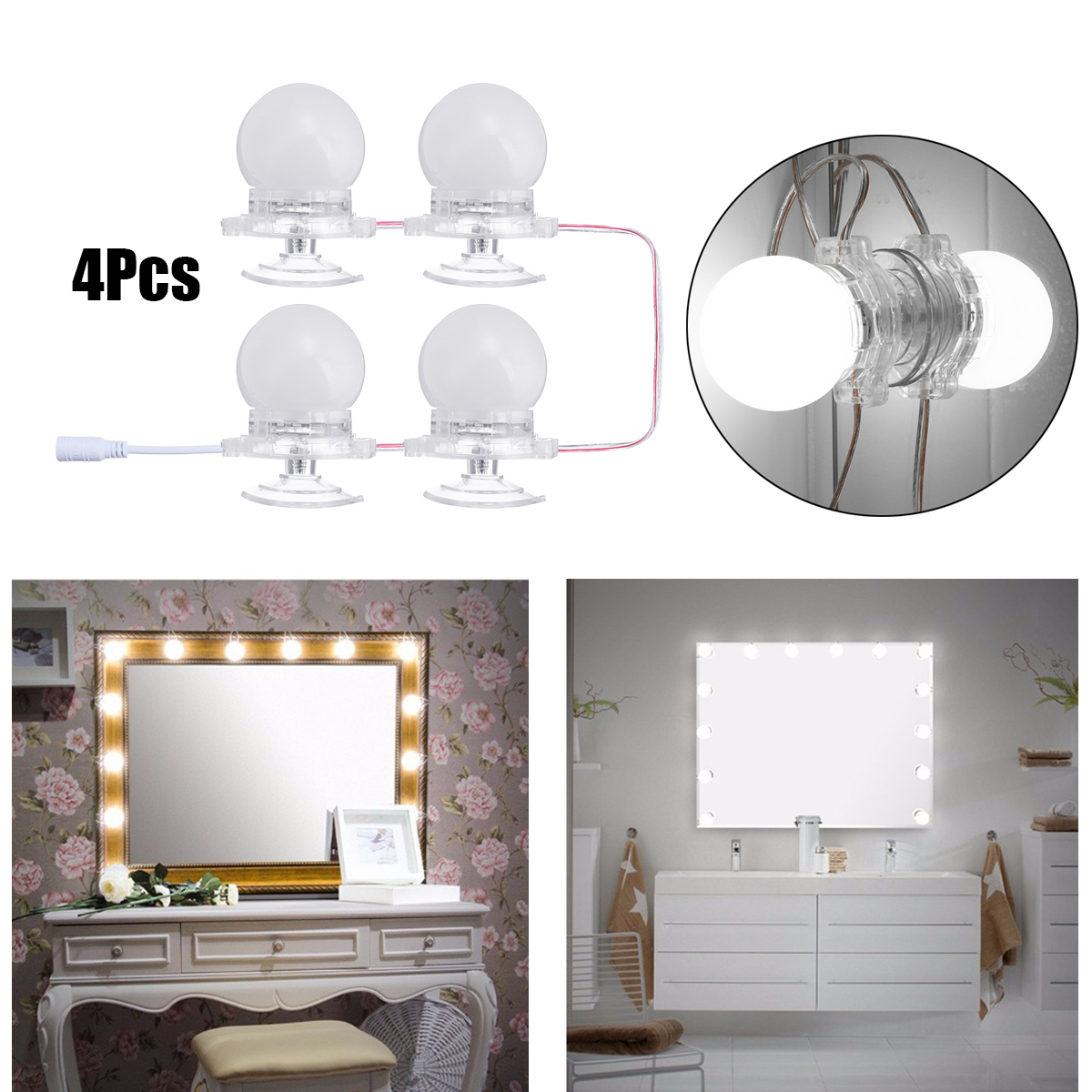 Vanity Led Mirror Light Kit On Off For Hollywood Makeup Dressing 4 Vanity Led Mirror Light Kit On Off For