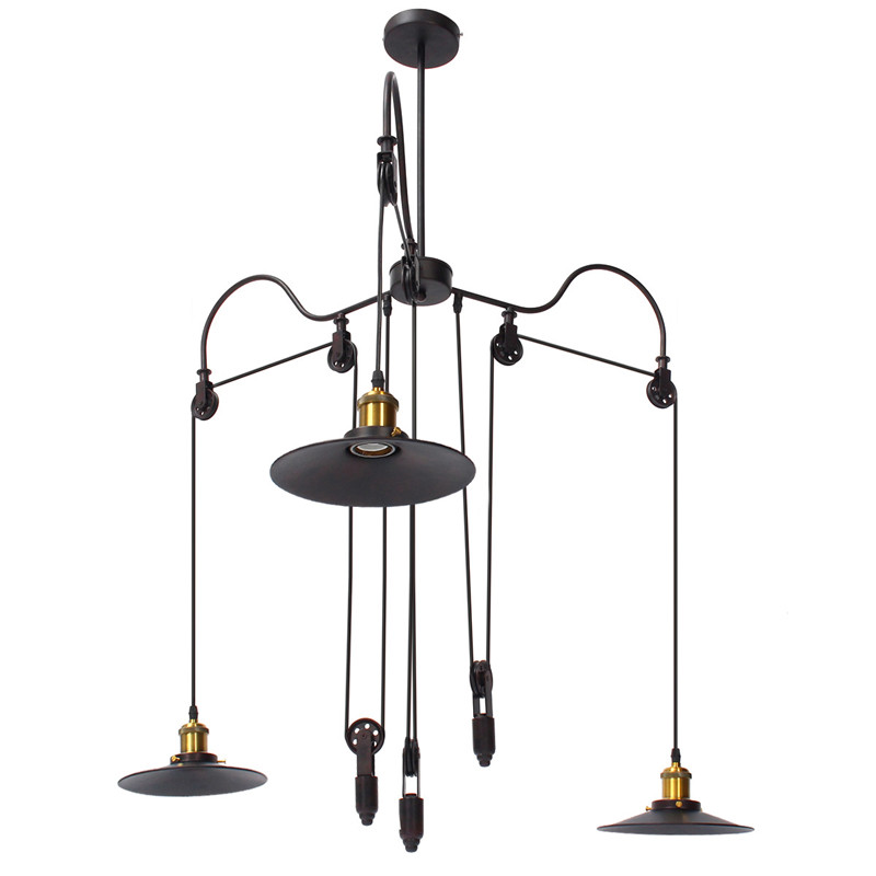 Vintage Loft Pulley 3 Way Ceiling Hanging Pendant Light Chandelier Vintage Loft Pulley 3 Way Ceiling Hanging Pendant