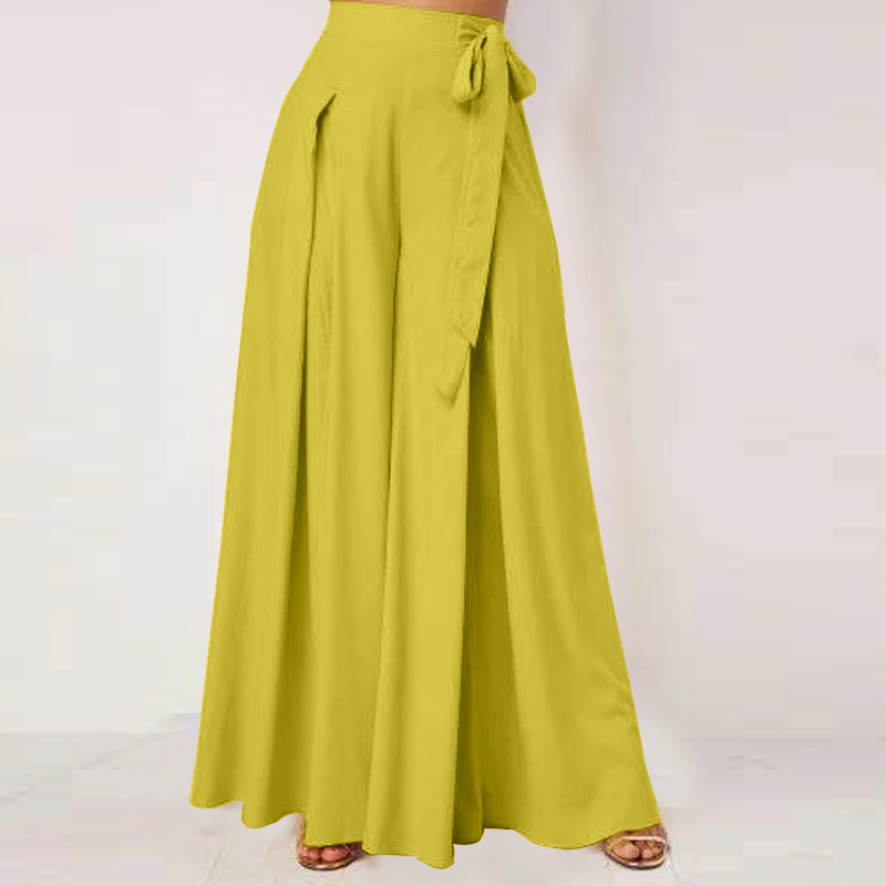 ZANZEA Women's Wide Legs Trousers Culottes Belted Loose Solid Dress Pants Slacks - Picture 12 of 13