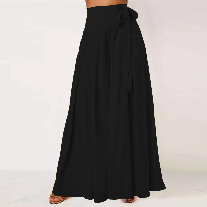ZANZEA Women's Wide Legs Trousers Culottes Belted Loose Solid Dress Pants Slacks - Picture 13 of 13