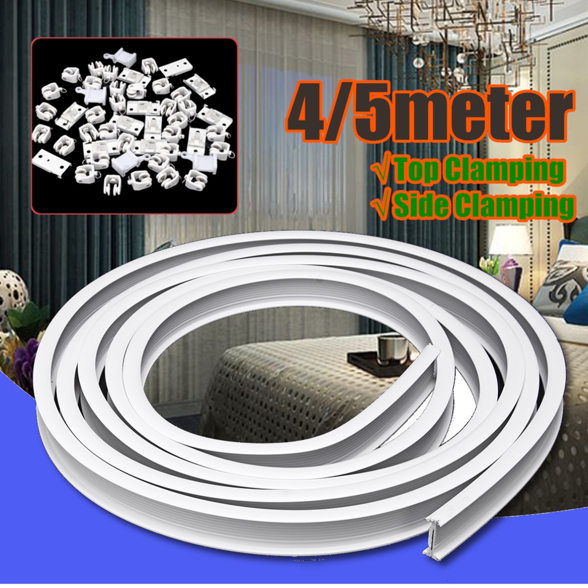 4 5m Flexible Ceiling Mounted Curtain Track Rail Straight Slide