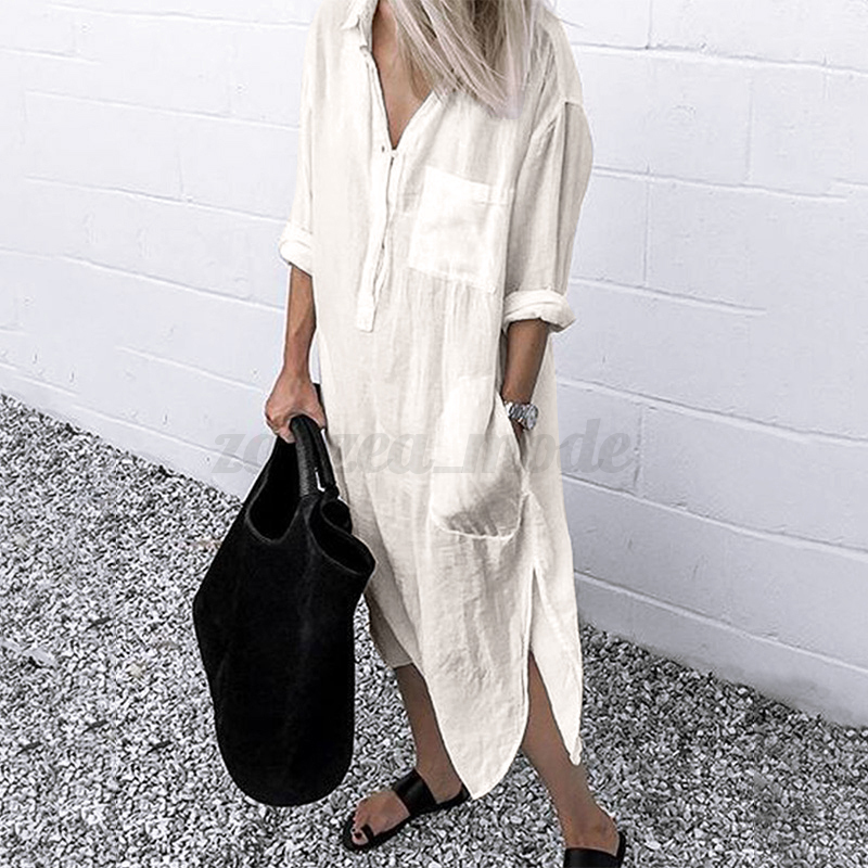 ZANZEA Women Striped Floral Leopard Long Sleeve Casual Loose Shirt Dress Plus - Picture 14 of 25