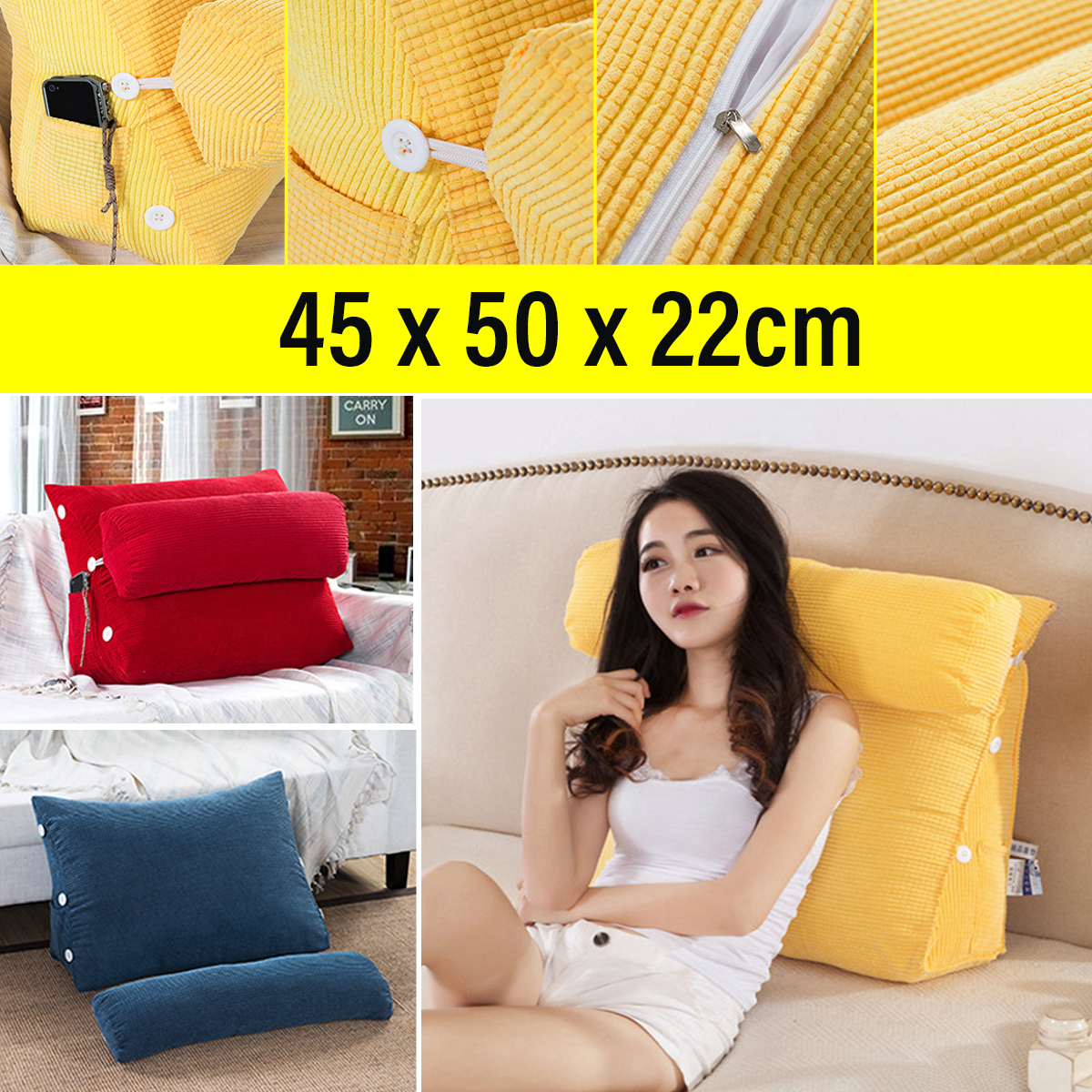 18/'/' Triangular Wedge Back Pillow Rest Neck Home Sofa Bed Lumbar Office Rest
