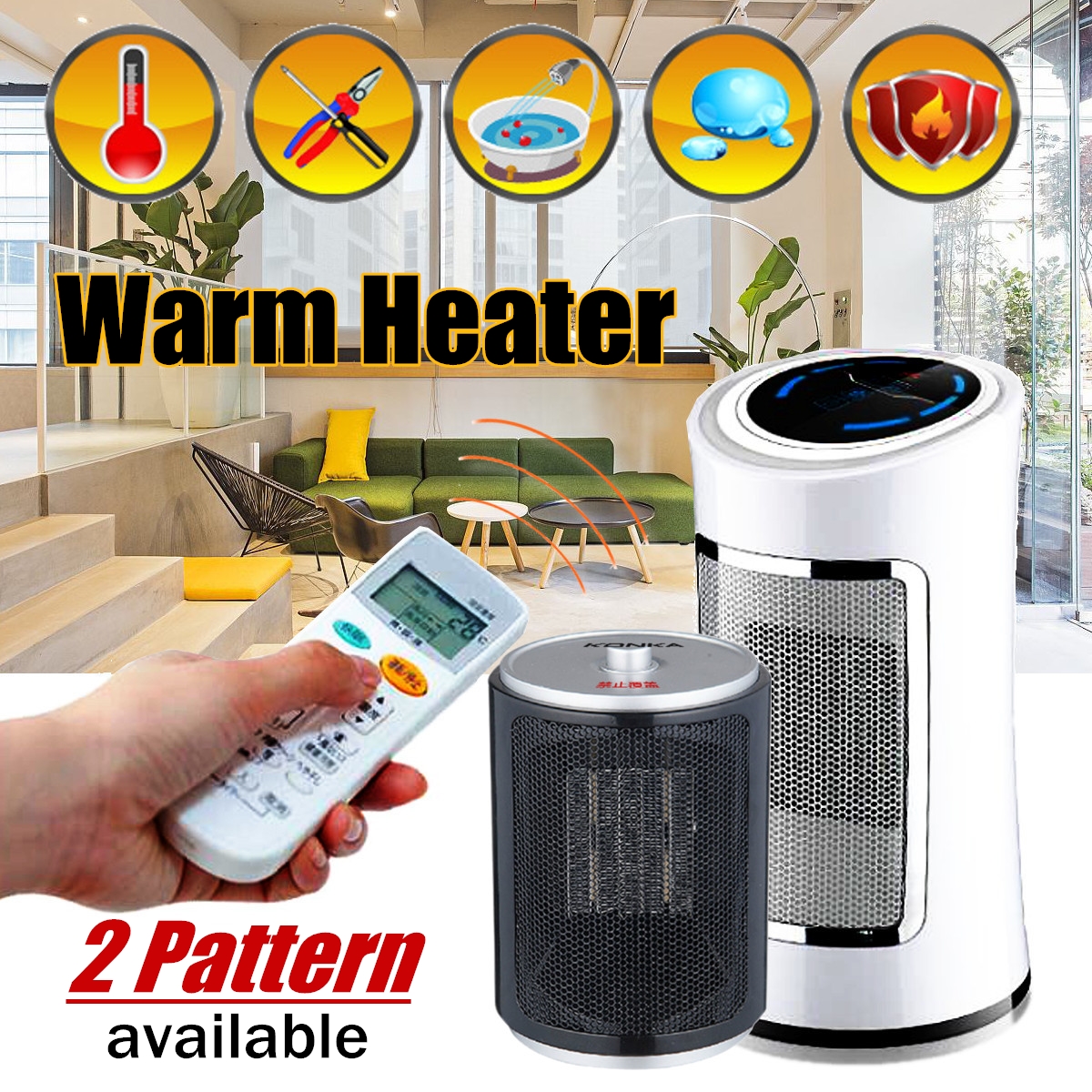 Portable Electric Mini Desk Remote Cold Wind Air Heater Fan Home Detail Image