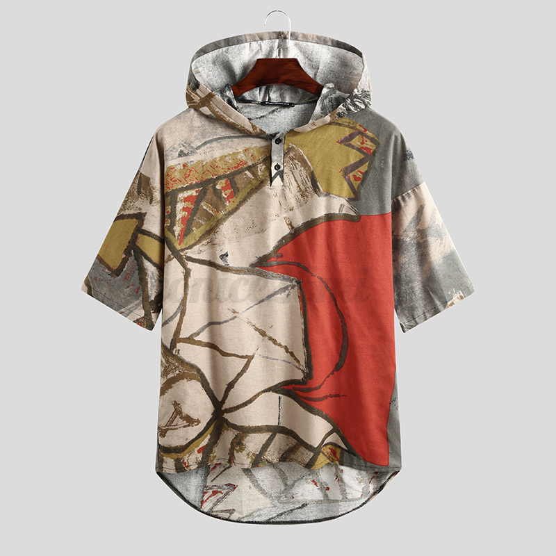 INCERUN Mens Japanese Half Sleeve T Shirt Slim Fit Floral Blouse Hoodies Tee Top INCERUN Mens Japanese Half Sleeve T Shirt Slim Fit Floral Blouse Hoodies Tee Top