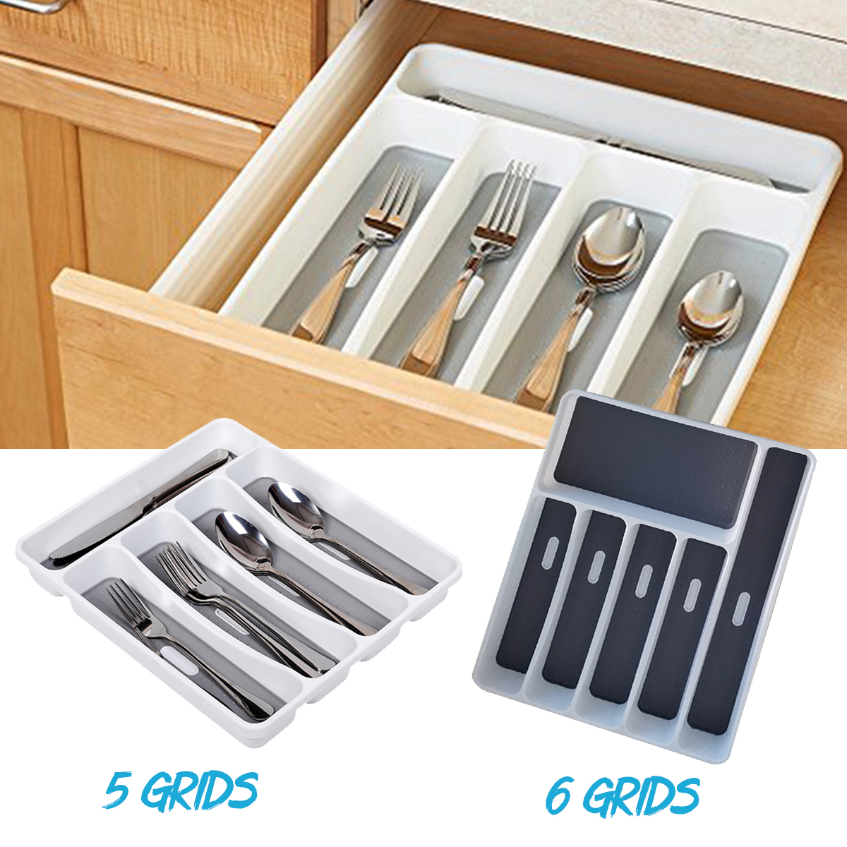 Kitchen Organiser Drawer Cutlery Insert Cabinet Utensil Storage