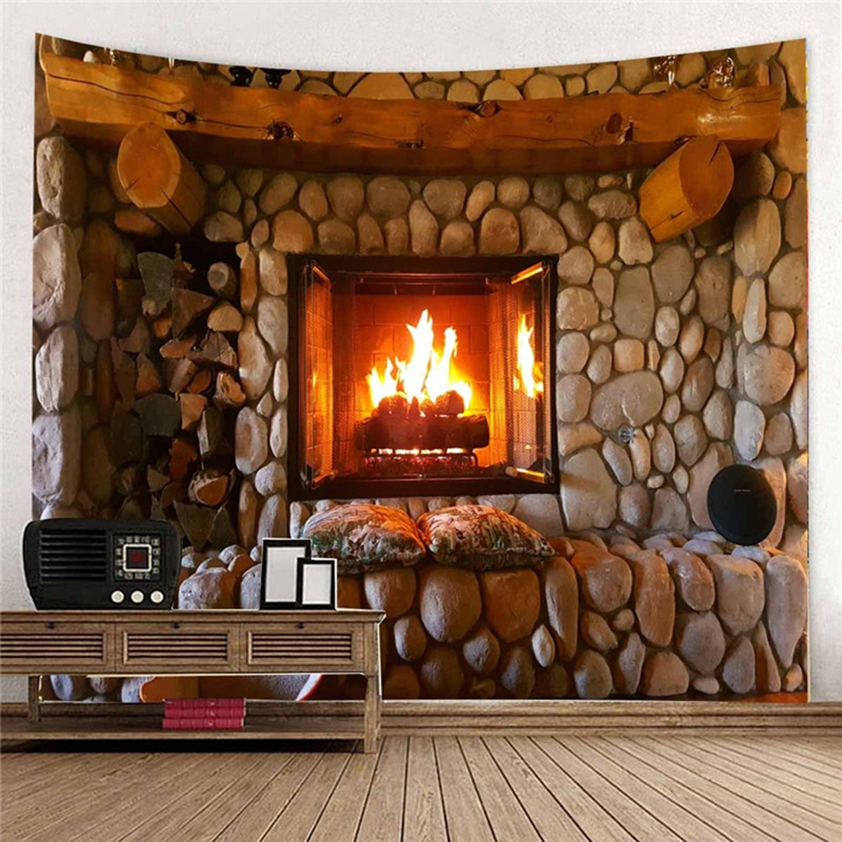 2 Size Fireplace Pattern Wall Tapestry Hanging Decor Bedspread