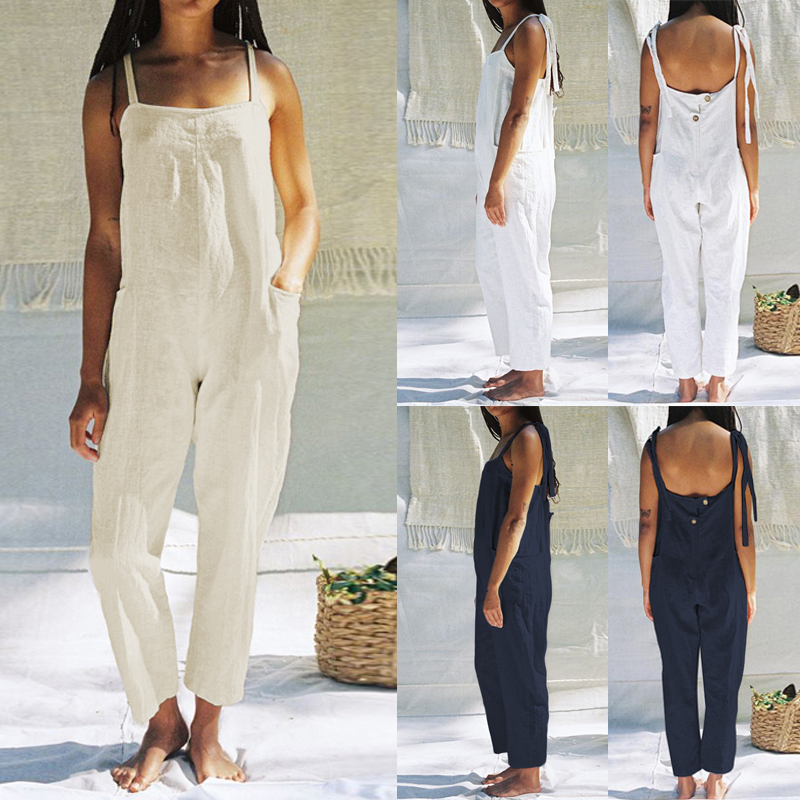Damen Latzhose Dungarees Lang Overall Lose Jumpsuit Sommer Hosenanzug Playsuit