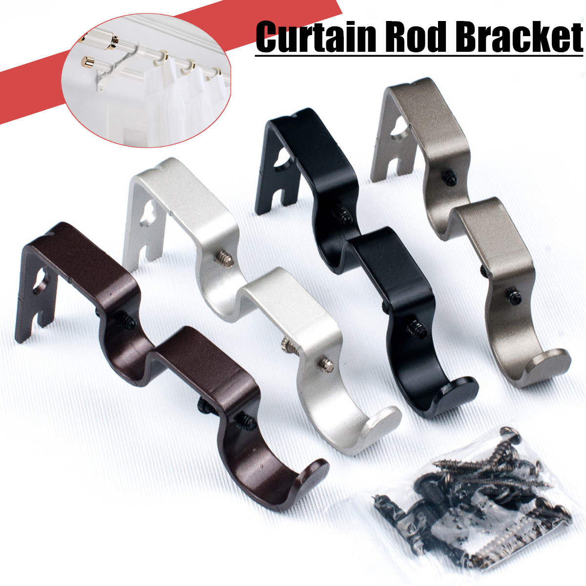 Heavy Duty Iron Double Window Curtain Rod Pole Holder Drapery