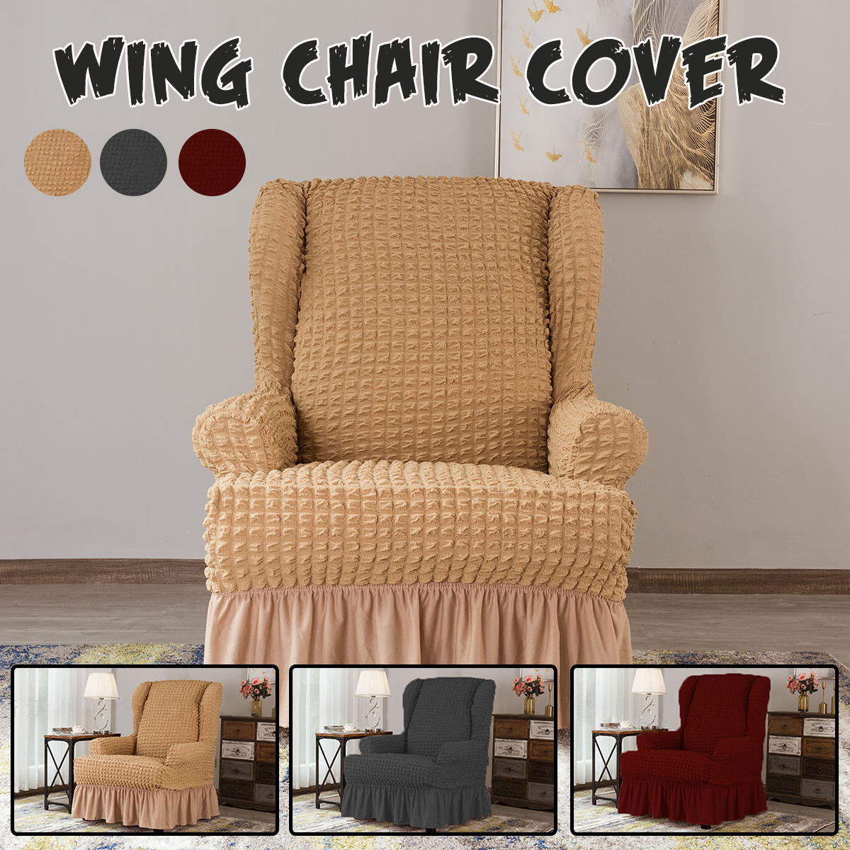 Elastic Stretch Ruffle Skirt Recliner Chair Covers Armchair Soft Ruffle Skirt Recliner Chair Covers