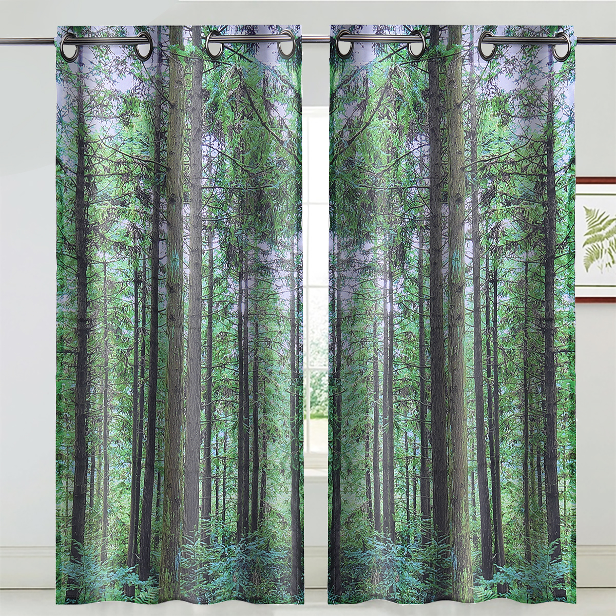 1 Pair Curtain Green Forest Top Grommet Window Drapes Blackout