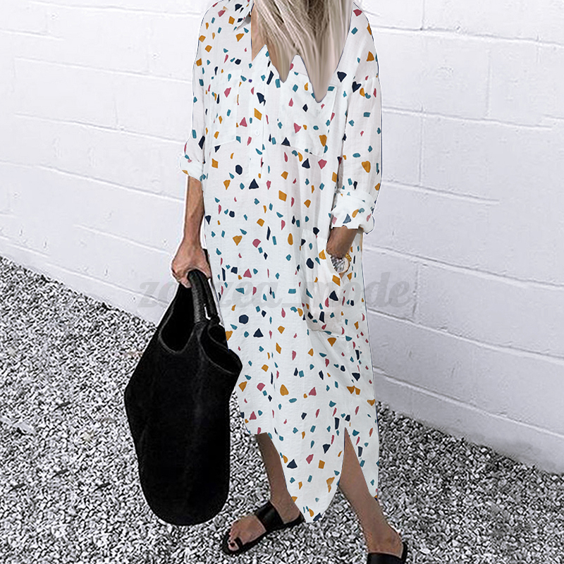 ZANZEA Women Striped Floral Leopard Long Sleeve Casual Loose Shirt Dress Plus - Picture 18 of 25