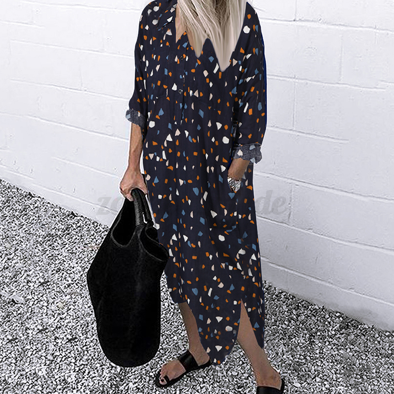 ZANZEA Women Striped Floral Leopard Long Sleeve Casual Loose Shirt Dress Plus - Picture 20 of 25