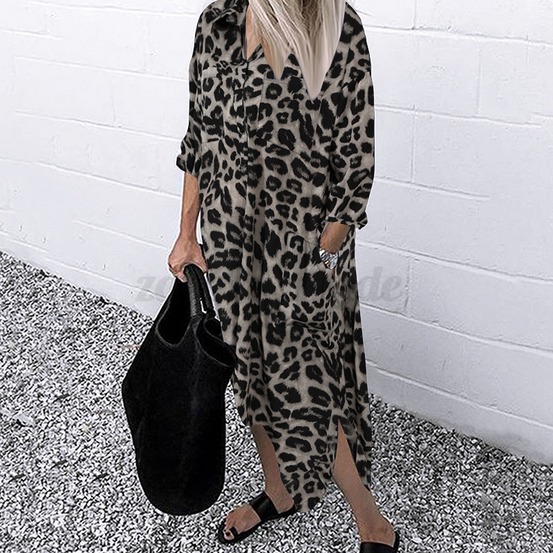 ZANZEA Women Striped Floral Leopard Long Sleeve Casual Loose Shirt Dress Plus - Picture 22 of 25