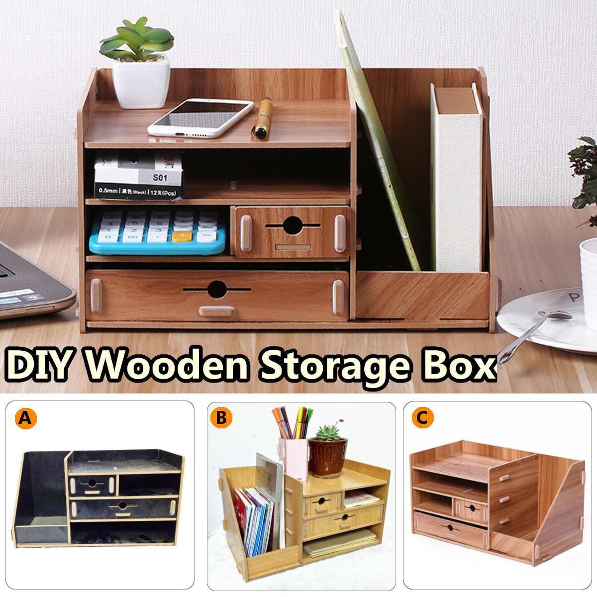 Details About Diy Multilayer Wooden Storage Box Case Home Office Desk Table Organizer Drawer