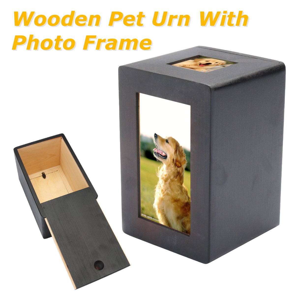 Uk Black Wooden Cat Dog Pet Cremation Urn Peaceful Memorial Photo Detail Image