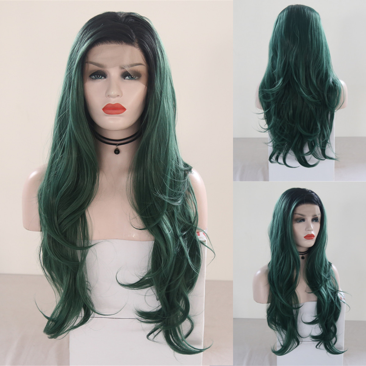 Heat Resistant Synthetic Lace Front Ombre Wigs Body Wavy Long