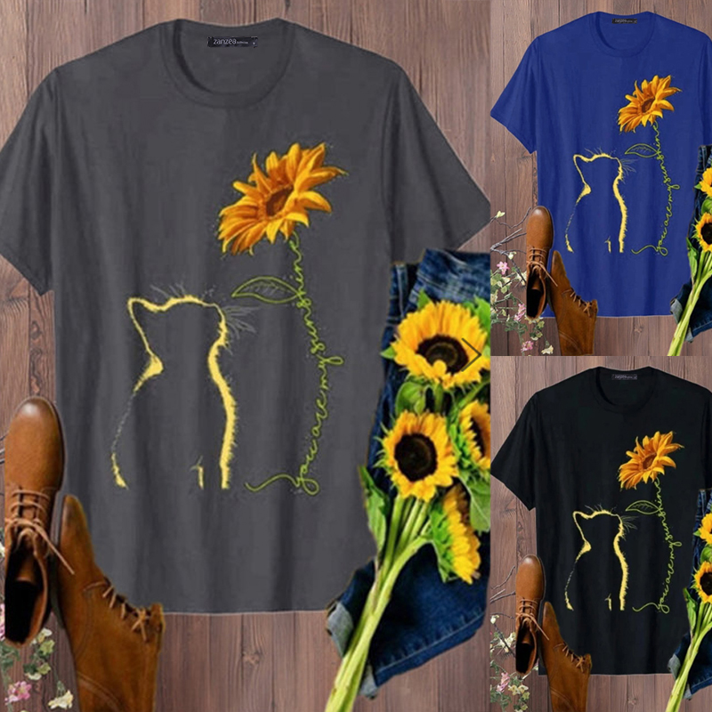 Tunic Tops for Women Summer Casual Flowers Printed Crewneck Lace Up Loose Tunic Shirt Retro Lace Short Sleeve T Shirt